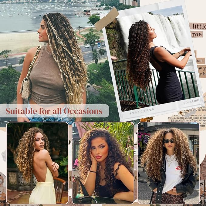 LONAI 4PC Clip in Hair Extensions, 100％ Pure Protein Silk Curly Hair Extension for Women, 26 Inch Long Soft Natural Hair Extensions-Dark Chocolate Brown