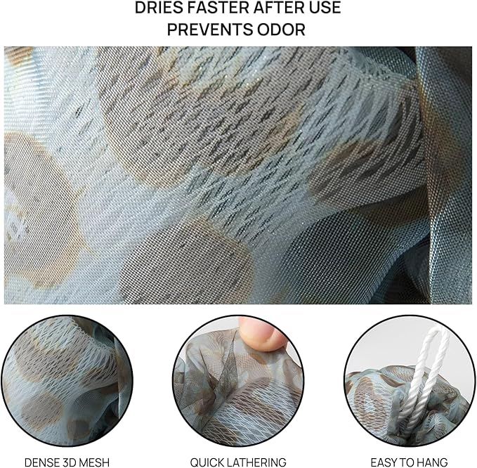 4 Pcs Leopard Shower Loofah Ball, Soft Trendy Organza Mesh Bath Scrub, Rich Lather & Gentle Exfoliating Body Shower Essentials for Women