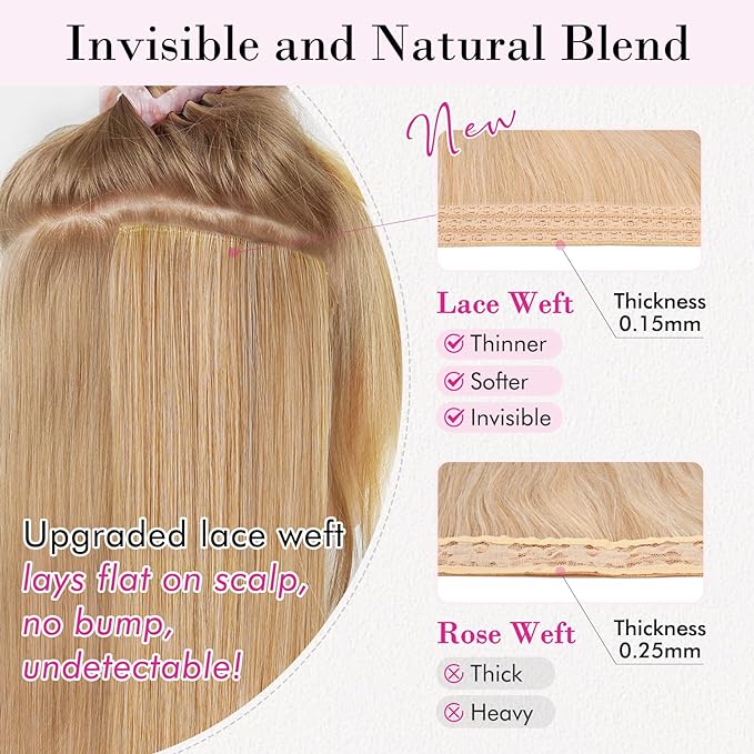 REECHO Clip in Hair Extensions - 4PCS 12" Short Curly Wavy Brown Hair Extensions with Invisible Lace Weft and Highlights
