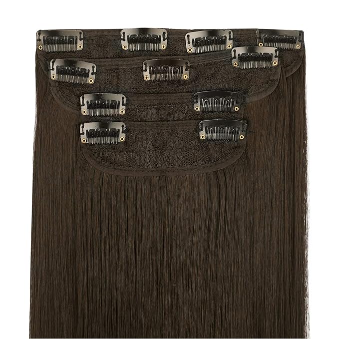 REECHO 26" Straight Super Long 4 PCS Set Thick Clip in on Hair Extensions Medium Ash Brown