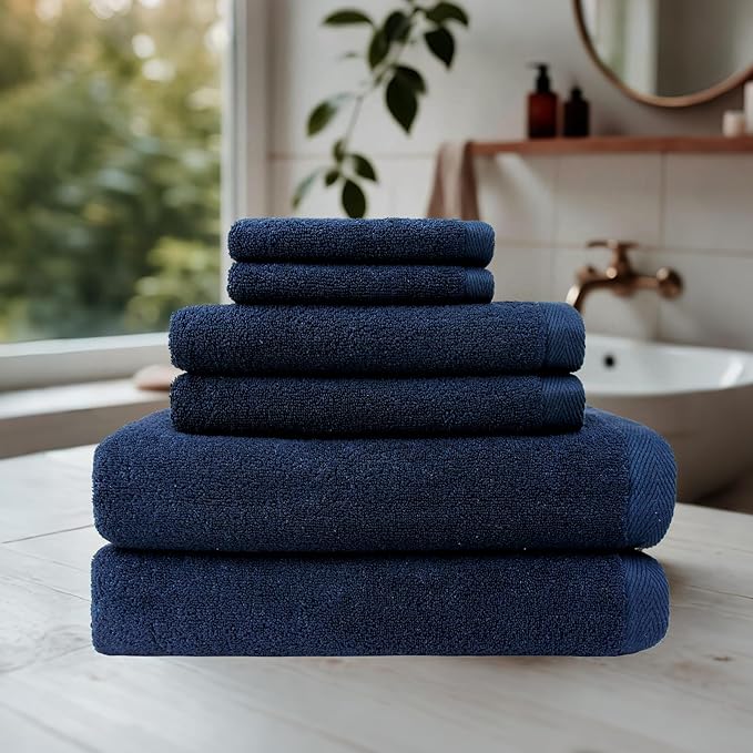 Everplush Classic 6 Pcs Luxury Bath Towels Sets,Highly Absorbent and Quick Dry Extra Large Bath Towel, Super Soft Towel for Bathroom, Pool, Swim (Navy Blue, Bath Towels 6PK)