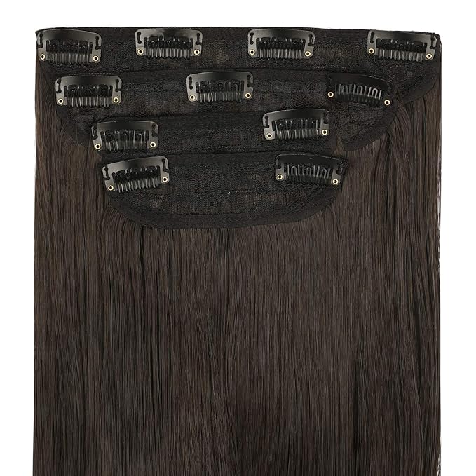 REECHO Multi-Length 20" 22" 24" Long Straight 4 PCS Set Thick Clip in on Hair Extensions Black Brown