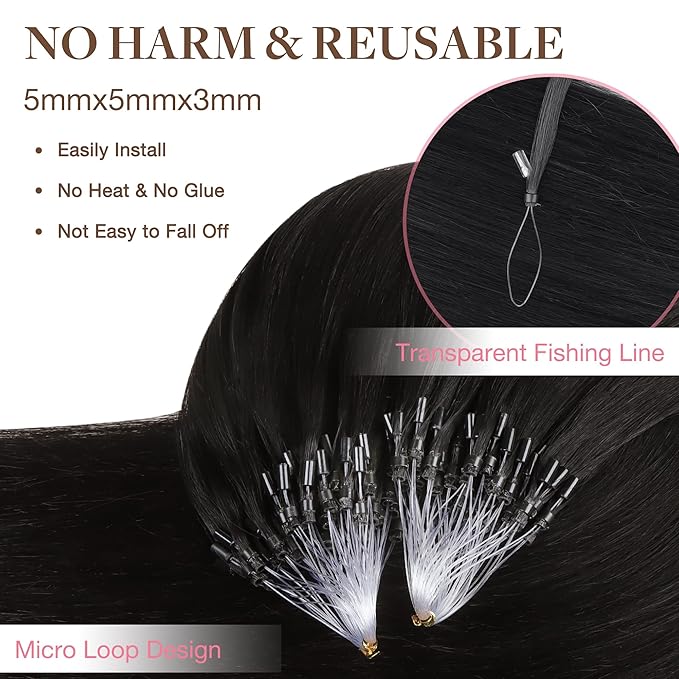 GOO GOO Micro Link Tip Hair Extensions, Real Human Hair, 14inch 50g 50S, Cold Fusion, Invisible Remy, 1B Natural Black