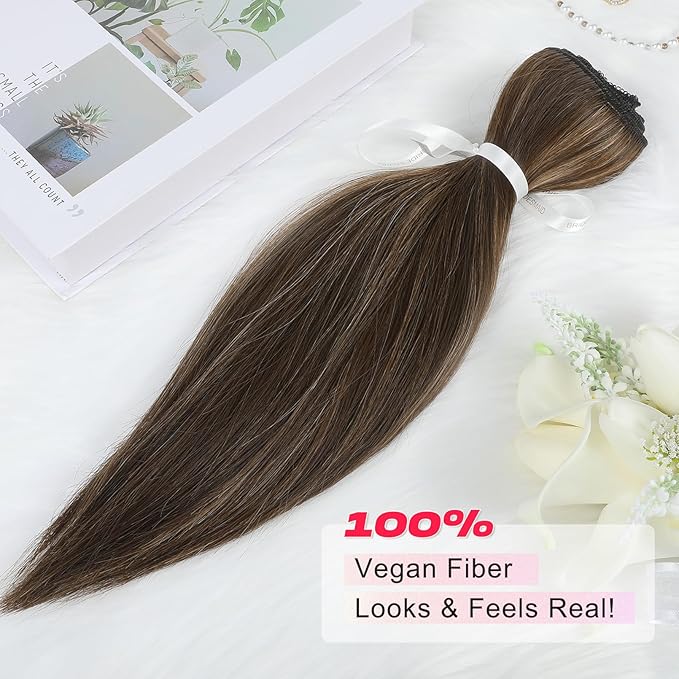 Hair Extensions, 10" Short Clip in Hair Extensions 4PCS Straight Natural Soft Synthetic Hairpiece for Women- Golden Blonde with Highlights