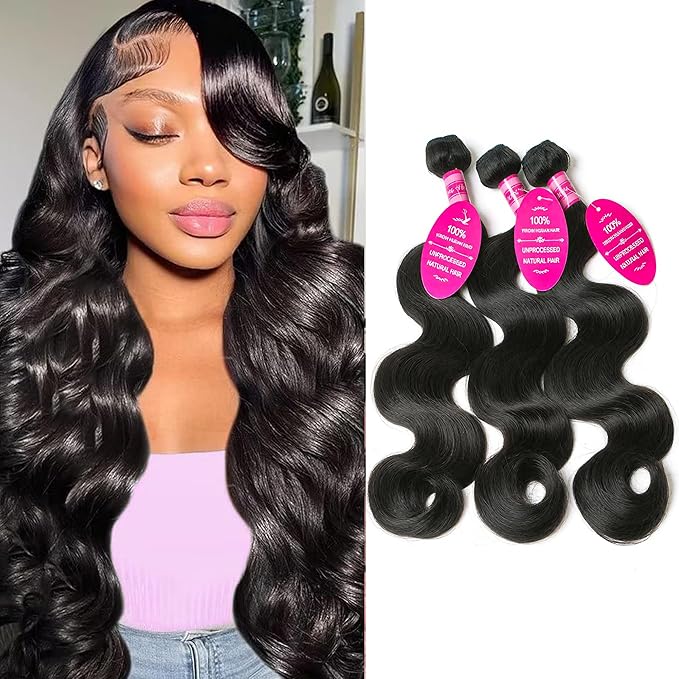 12A Human Hair Bundles 20 22 24 Inch Body Wave Bundles Human Hair 100% Unprocessed Brazilian Virgin Hair Quick Weave Extensions Natural Black