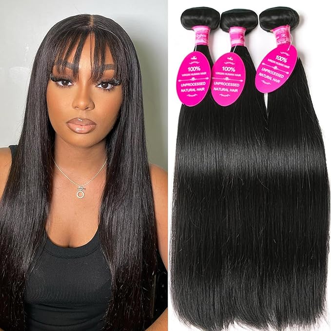 12A Brazilian Straight Human Hair Bundles 14 16 18 Inch 100% Unprocessed Virgin Straight Weave 3 Bundles Deals Human Hair