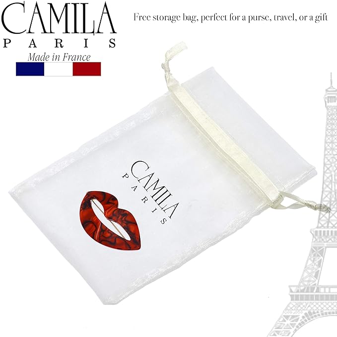 Camila Paris CP2972 French Hair Barrette Clip for Girls, Small Handmade Kiss Red, Strong Hold Grip Hair Clips for Women, No Slip and Durable Styling Girls Hair Accessories, Made in France