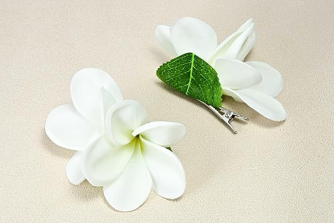 Pack of 2 Real Touch Flowers Hawaiian Flower Hair Clips Plumeria Hibiscus Hair Clips Handmade Hair Accessories for Beach Wedding Bridal Party Mother's Day Women Girls Holiday Gifts (c-809, 2pcs)