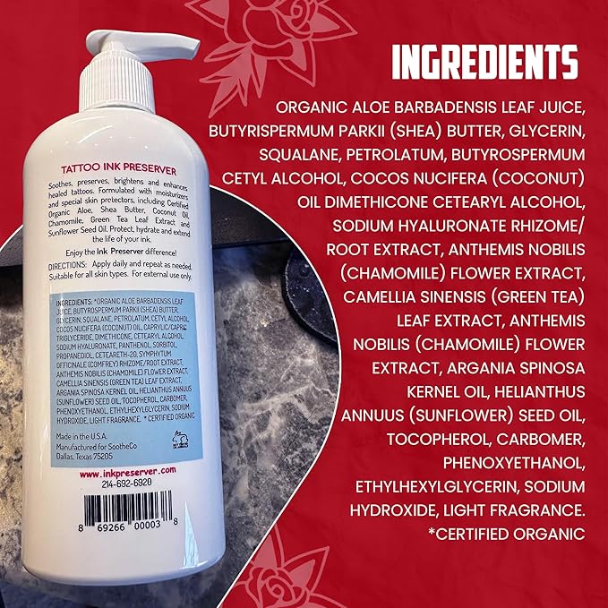 SOOTHE 'N WIPE Ink Preserver Tattoo Aftercare Lotion – Moisturizing Lotion for Tattoos - Moisturizer, Brightener & Color Enhancer for Shiny, Vibrant Color & Long-Lasting Ink