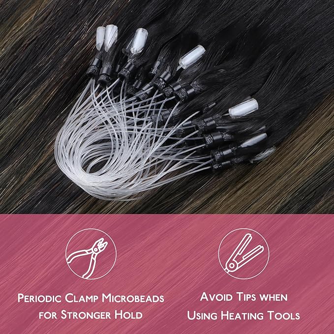 WENNALIFE Microlink Hair Extensions Human Hair, 50g 50s 24 Inch Balayage Natural Black to Chestnut Brown Remy Micro Bead Extensions Real Human Hair Loop Ring Straight Microlinks