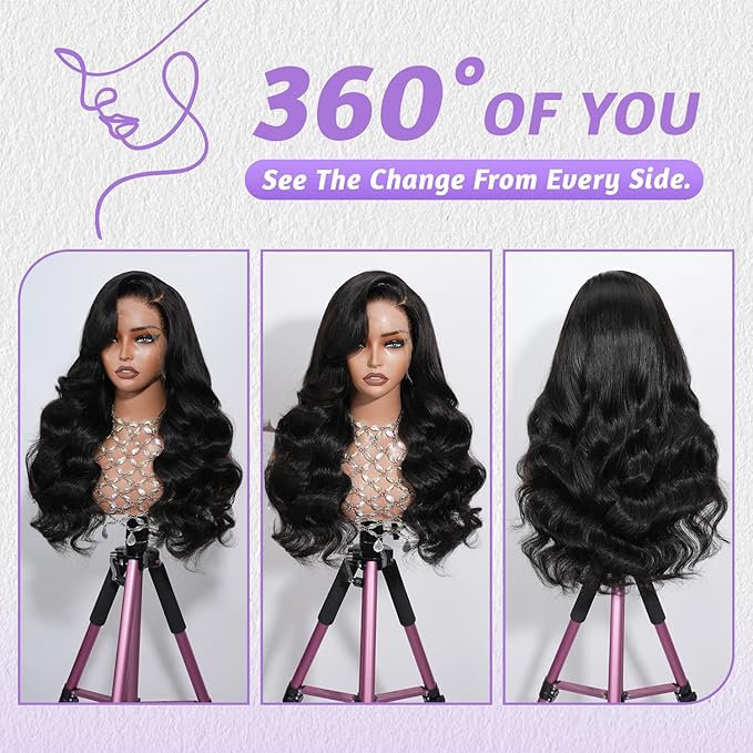 Body Wave Lace Front Wig Human Hair SKINLIKE HD Lace Wigs 13x4 Full Frontal Lace Wig 0.10mm Ultra-thin Invisible Swiss HD Lace Front Wigs Frayed Ends Tiny Knots 200% Density Natural Color