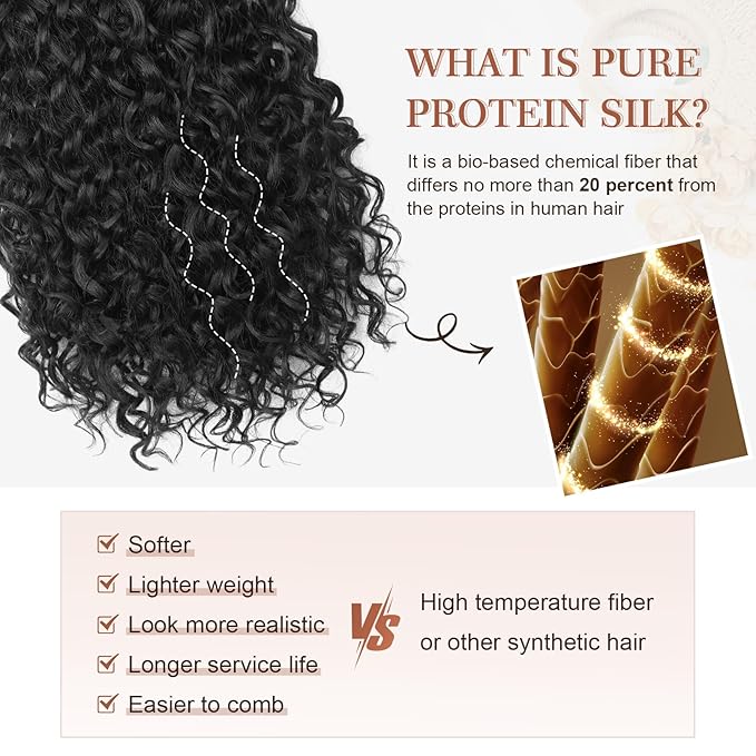 Clip in Hair Extensions, FLUFYMOOZ 4PC 100％ Pure Protein Silk Hair Extensions Long Soft Natural Hairpiece 16 Inch Curly Hair Extension for Women (Black)