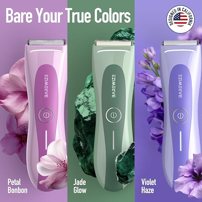BAREWlZE Bikini Trimmer for Women, Pubic Hair Trimmer | LED Light, IPX7 Waterproof, USB-C Rechargeable, Replaceable Ceramic Blade | Electric Razors for Women, Electric Body Hair Shaver (Violet Haze)