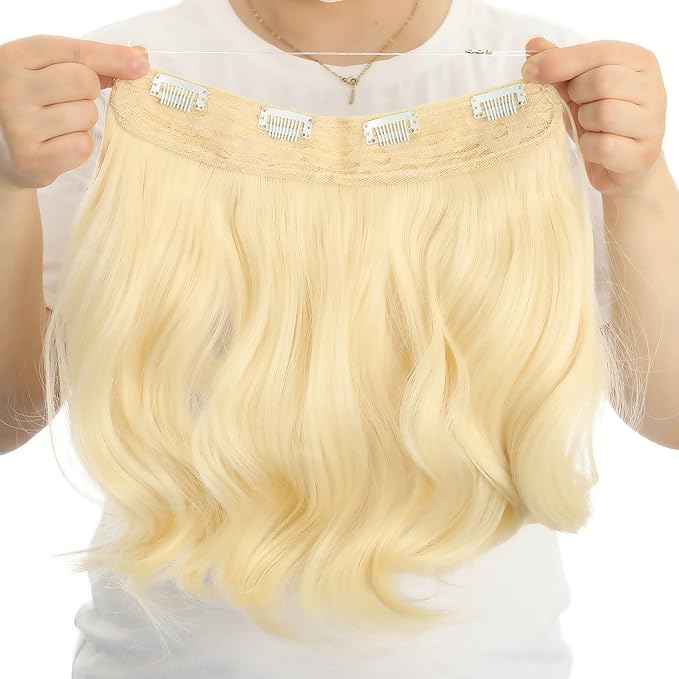 Invisible Wire Hair Extensions Transparent Wire Adjustable Size 4 Secure Clips Long Wavy Curly Secret Hairpiece 14 Inch for Women