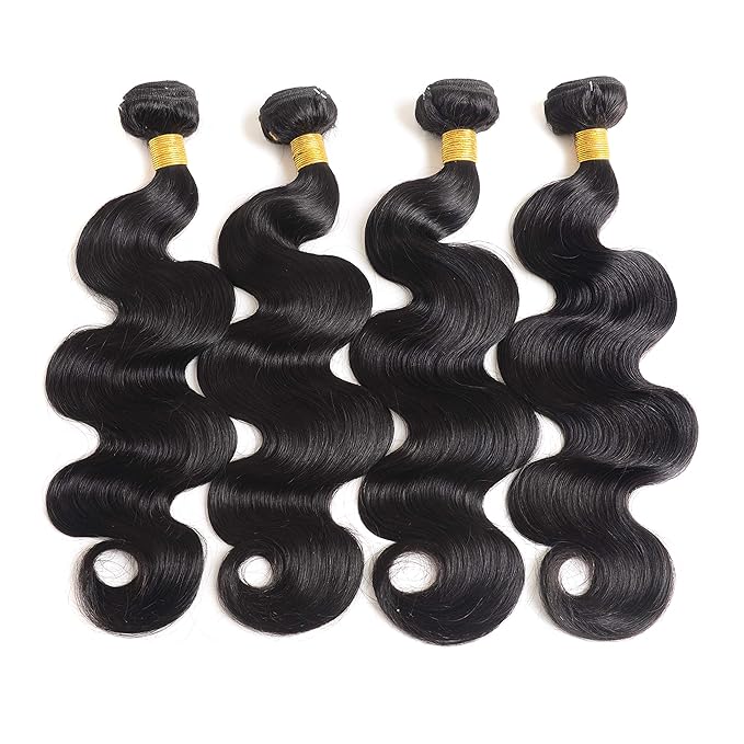 12A Human Hair Bundles Body Wave 100% Unprocessed Brazilian Virgin Hair 4 Bundles Human Hair Extensions Quick Weave Human Hair (4 Bundlles Natural black, 14 16 18 20 Inch)