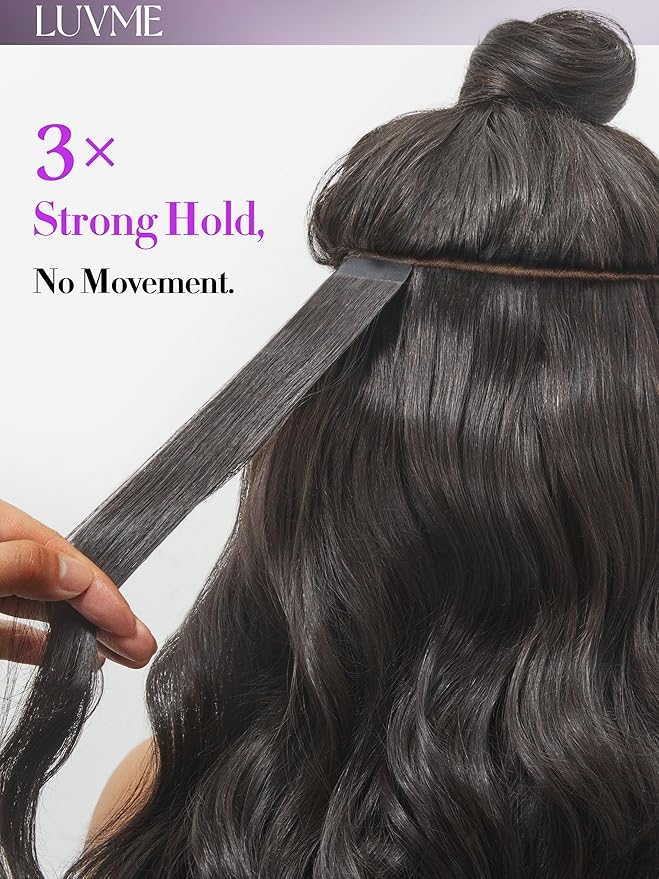 LUVME Invisible Tape in Hair Extensions Human Hair 18 Inch 110g 50pcs Body Wave Natural Black Double Sided Seamless Extensions
