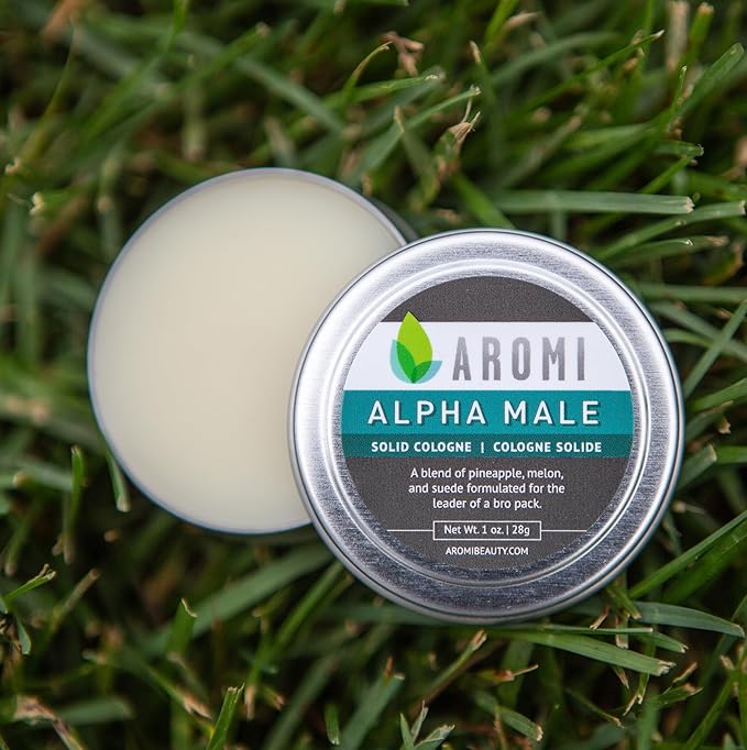 Aromi Solid Cologne | Fresh, Fruity Fragrance, Pineapple, Suede, and Lavender Scent, Small Men's Gift, Travel, Wax, Vegan, Cruelty-free, Alcohol-free (Alpha Male)