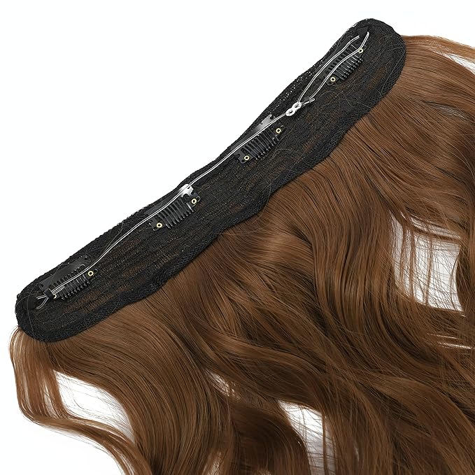 Invisible Wire Hair Extensions Transparent Wire Adjustable Size 4 Secure Clips Long Wavy Curly Secret Hairpiece 14 Inch for Women