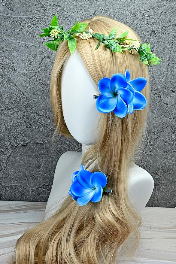 Pack of 2 Real Touch Flowers Hawaiian Flower Hair Clips Plumeria Hibiscus Hair Clips Handmade Hair Accessories for Beach Wedding Bridal Party Mother's Day Women Girls Holiday Gifts (c-802, 2pcs)