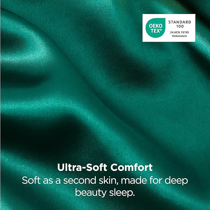 Bedsure King Size Satin Pillowcase Set of 2 - Dark Green Christmas Pillow Cases for Hair and Skin with Envelope Closure, Similar to Silk Pillow Cases, Gifts for Women, 20x36 Inches, 2pcs