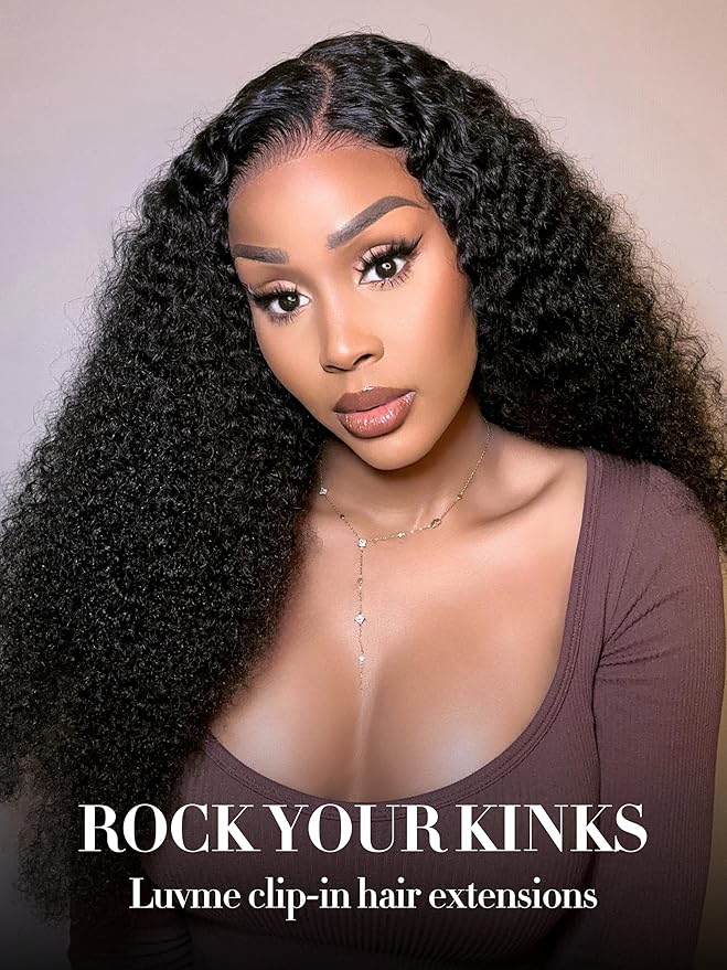 LUVME Curly Clip in Hair Extensions Real Human Hair Kinky Curly Clip Ins Fullness with 1 Pack for Women Brazilian Remy Human Hair Natural Black 135g 9pcs 14Inch