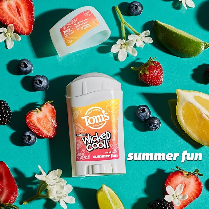 Tom's of Maine Aluminum-Free Wicked Cool! Natural Deodorant for Kids, Summer Fun, 1.6 oz. (Pack of 3) (Packaging May Vary)