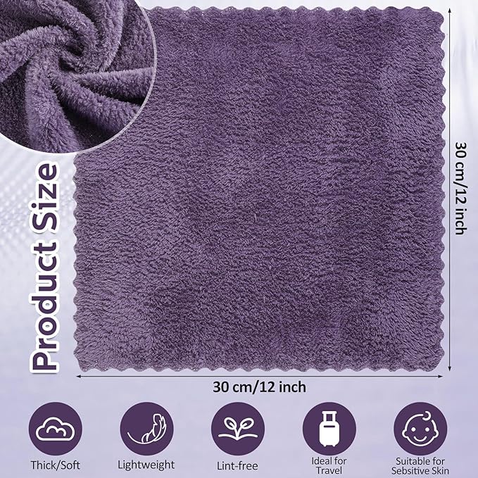 Newwiee 100 Pcs Washcloths Bulk Quick Drying Bathroom Wash Clothes 12 x 12 Inch Face Towels Microfiber Soft Hand Towel for Your Body Spa Fingertip(Dark Purple)