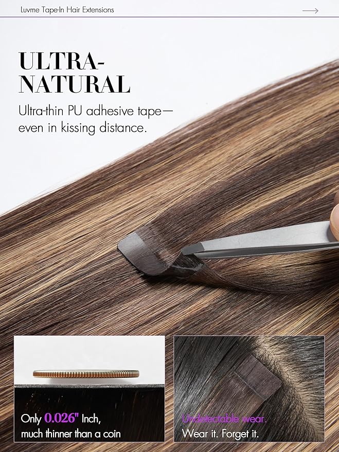 LUVME Invisible Tape in Hair Extensions Human Hair 22 Inch 50g 20pcs Chocolate Caramel Highlight Straight Double Sided Seamless Tape Extensions