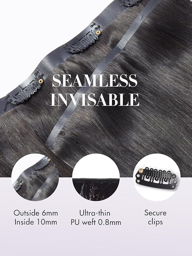 LUVME Human Hair Clip in Extensions Natural Black Clip in Hair Extensions Real Human Hair Extensions Clip ins Silky Straight 24 Inch 14pcs 270g