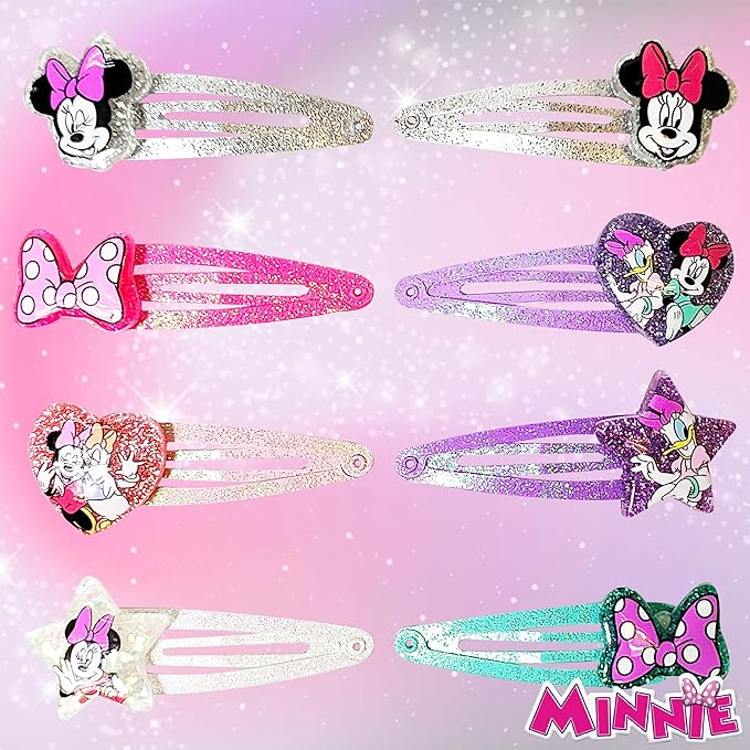 Disney Minnie Kids Hair Clips for Girls Snap Clips 8 Pack Multi Color Ages 3+