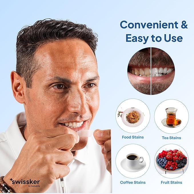 Swissker by Swissklip ShineStrips Teeth Whitening Strips, Enamel Safe, Dentist Formulated, Visible Results in 2–3 Treatments, 28 Strips (14 Upper + 14 Lower)