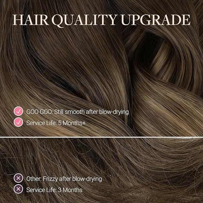 GOO GOO Micro Link Tip Hair Extensions Real Human Hair, 16inch 50g 50S, Invisible Remy Cold Fusion Micro Link Tip Hair Extensions, 4/27/4 Balayage Chocolate Brown to Caramel Blonde