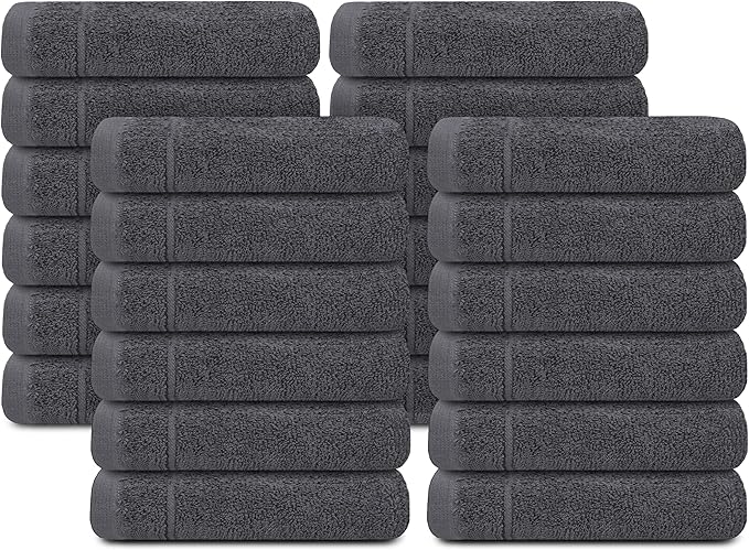Tens Towels Pack of 24 Washcloths, 12 x 12 Inches, Lighter Weight, Quick to Dry, Super Soft & Absorbent, Gentle Face Towels, Hotel Quality, Perfect for Bathroom, Gym, Spa (Dark Grey, 24 Pack)