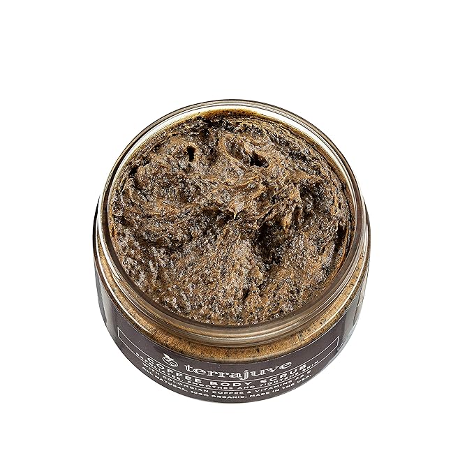 Coffee Body Scrub Exfoliator for Cellulite by Terrajuve, Exfoliates, Smoothes, and Tightens Skin, with Colombian Coffe Beans, Shea Butter, and Hempseed Oil, Pure, Organic, All Natural, Made in USA