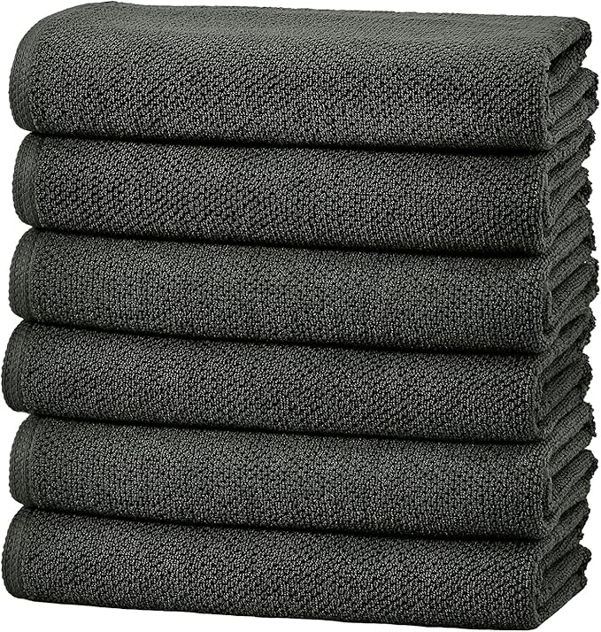 Great Bay Home 100% Cotton 6 Pack 26x16 Hand Towel Set - Absorbent, Quick-Drying, Durable Towels for Bathroom Decor - Low-Twist, Two-Ply Fibers (Midnight)