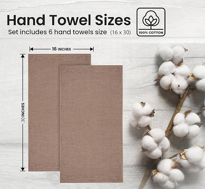 Softolle Premium 600 GSM Hand Towels –16" x 30”- 100% Combed Ring Spun Cotton Hand Towel - Pack of 6 Luxury Hand Towels - Highly Absorbent and Ultra Soft inches (Taupe)