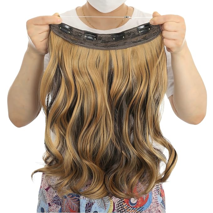 Invisible Wire Hair Extensions Transparent Wire Adjustable Size 4 Secure Clips Long Wavy Curly Secret Hairpiece 18 Inch for Women