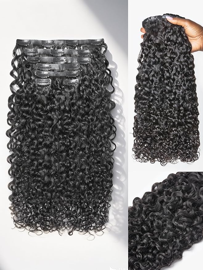 LUVME Burmese Curly Clip in Hair Extensions Real Human Hair Messy Curly Clip Ins Fullness with 2 Pack for Women Brazilian Remy Human Hair Natural Black 135g 20Inch