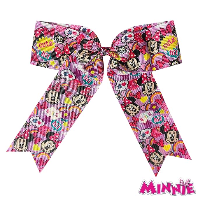LUV HER Disney Junior Minnie Hair Bows For Girls - One Large Printed Hair Bow Featuring your Favorite Character Minnie - Alligator Clip - Large Bows for Daily Styling or Special Occasions, Ages 3+