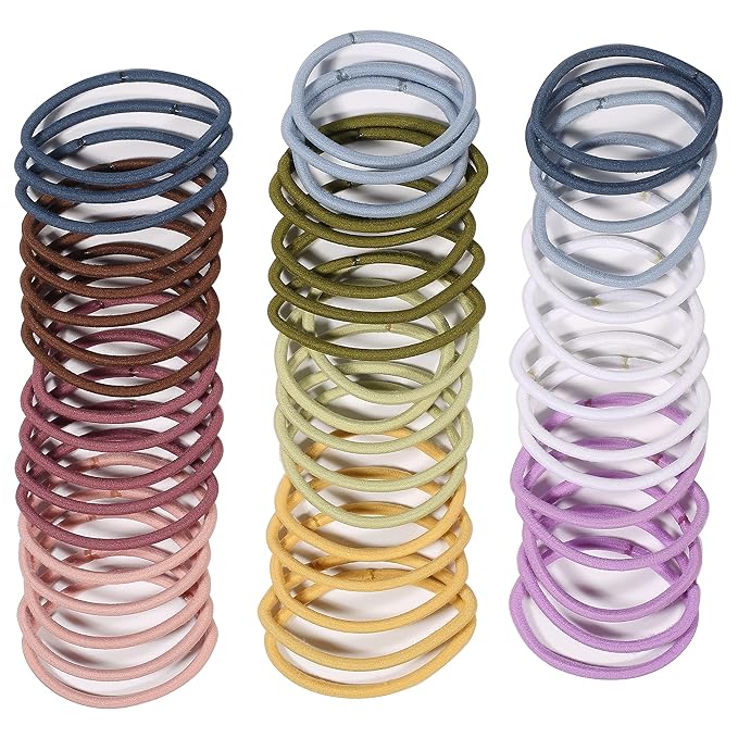 50PCS Womens Elastics Hair Tie, 4mm Colorful Ponytail Holders Hair Bands for Medium to Thick Hair, Curly Hair