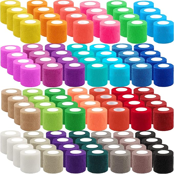 BQTQ 108 Rolls Self Adhesive Bandage 2 Inch Colored Self Stick Athletic Wrap Tape Self Adherent Stretch Bandages for Wrist Ankle Swelling Sprains (Rich Color)