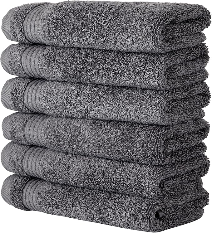 Classic Turkish Towels CTT - Premium 6 Piece Hand Towels Set, 100% Turkish Cotton, Quick Dry & Comfy Towels for Hotel & Spa, Highly Absorbent | 16"x27" (Grey)