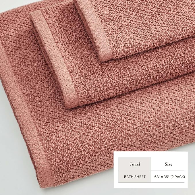Great Bay Home 100% Cotton Oversized 2 Pack 68x35 Extra Large Towel Set - Absorbent, Quick-Drying, Durable Oversized Bath Sheets for Bathroom Décor (Desert Rose)