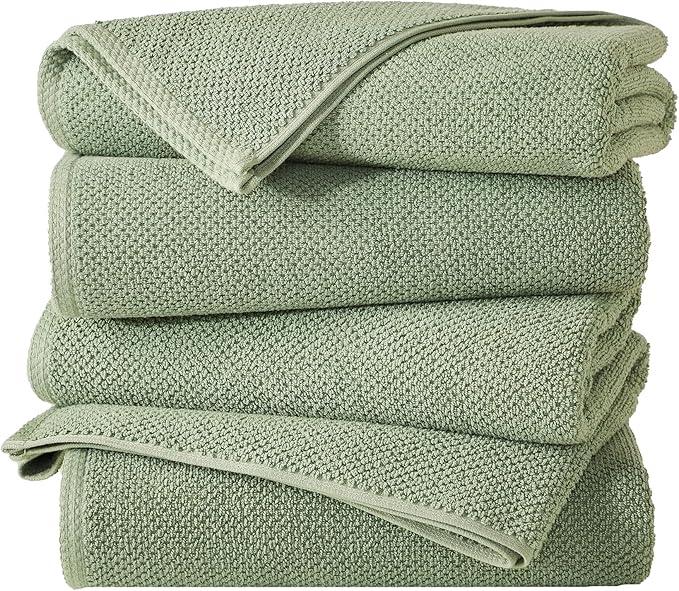 Great Bay Home 100% Cotton 4 Pack 54x27 Bath Towel Set - Absorbent, Quick-Drying, Durable Towels for Bathroom Decor - Low-Twist, Two-Ply Fibers (Eucalyptus)