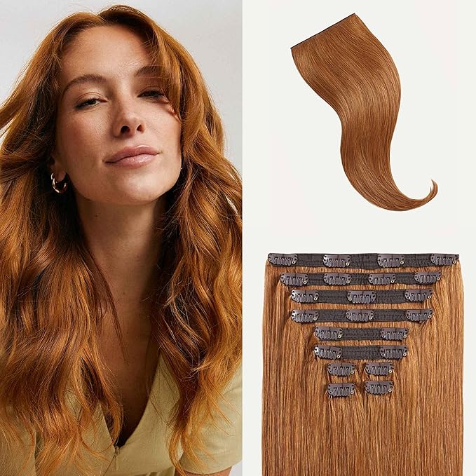 Luxy Hair 20" Natural Red Classic Clip-In Hair Extensions (160 grams) 100% Remy Human Hair, Natural,Volume, 10-Piece Set, Blends Easily