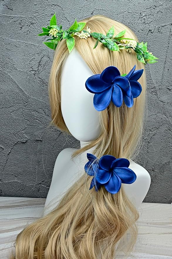 Pack of 2 Real Touch Flowers Hawaiian Flower Hair Clips Plumeria Hibiscus Hair Clips Handmade Hair Accessories for Beach Wedding Bridal Party Mother's Day Women Girls Holiday Gifts (c-828, 2pcs)