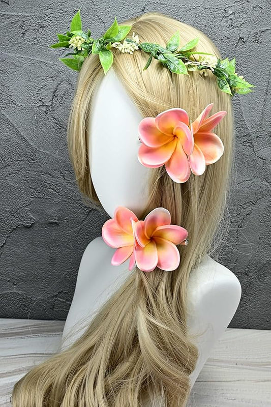 Pack of 2 Real Touch Flowers Hawaiian Flower Hair Clips Plumeria Hibiscus Hair Clips Handmade Hair Accessories for Beach Wedding Bridal Party Mother's Day Women Girls Holiday Gifts(c-824, 2pcs)
