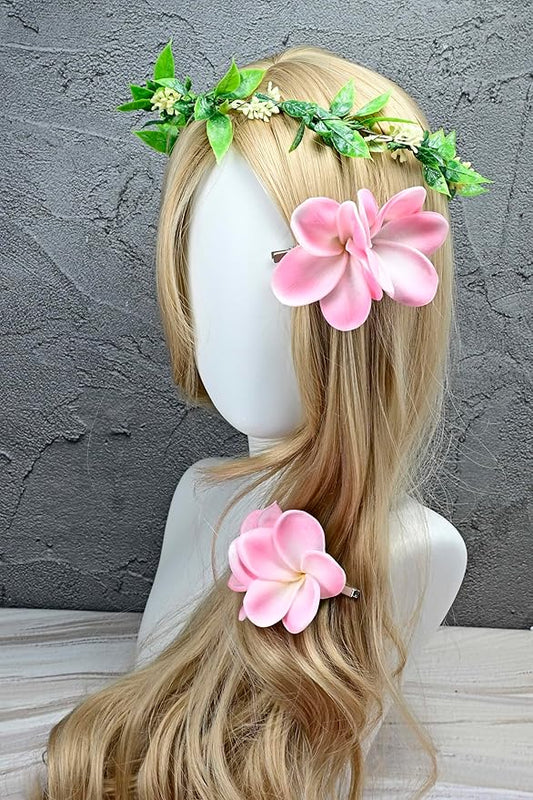 Pack of 2 Real Touch Flowers Hawaiian Flower Hair Clips Plumeria Hibiscus Hair Clips Handmade Hair Accessories for Beach Wedding Bridal Party Mother's Day Women Girls Holiday Gifts (c-817, 2pcs)
