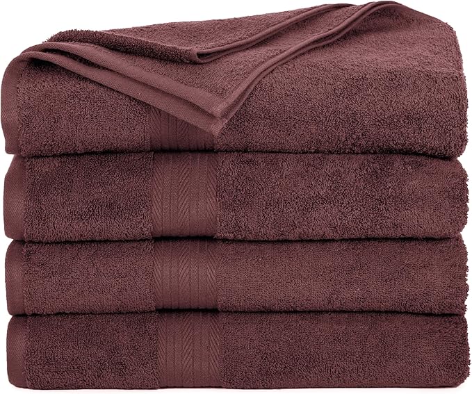 Ample Decor 100% Cotton Bath Towel for Bathroom 30 X 54 Inch 600 GSM Soft Absorbent - 4pcs Brown