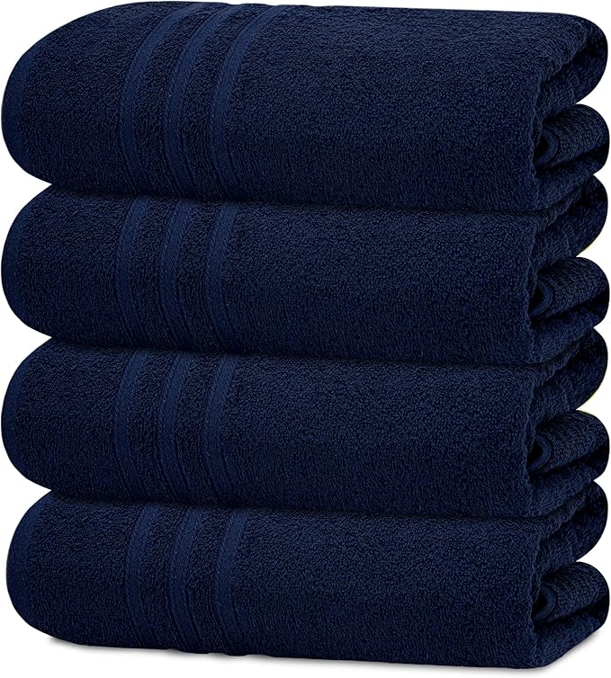 Tens Towels Pack of 4 Soft Bath Towels, 100% Cotton, 27 x 54 Inches, Lightweight & Quick-Dry, Ideal for Daily Bathroom Use, Practical & Comfortable, Navy